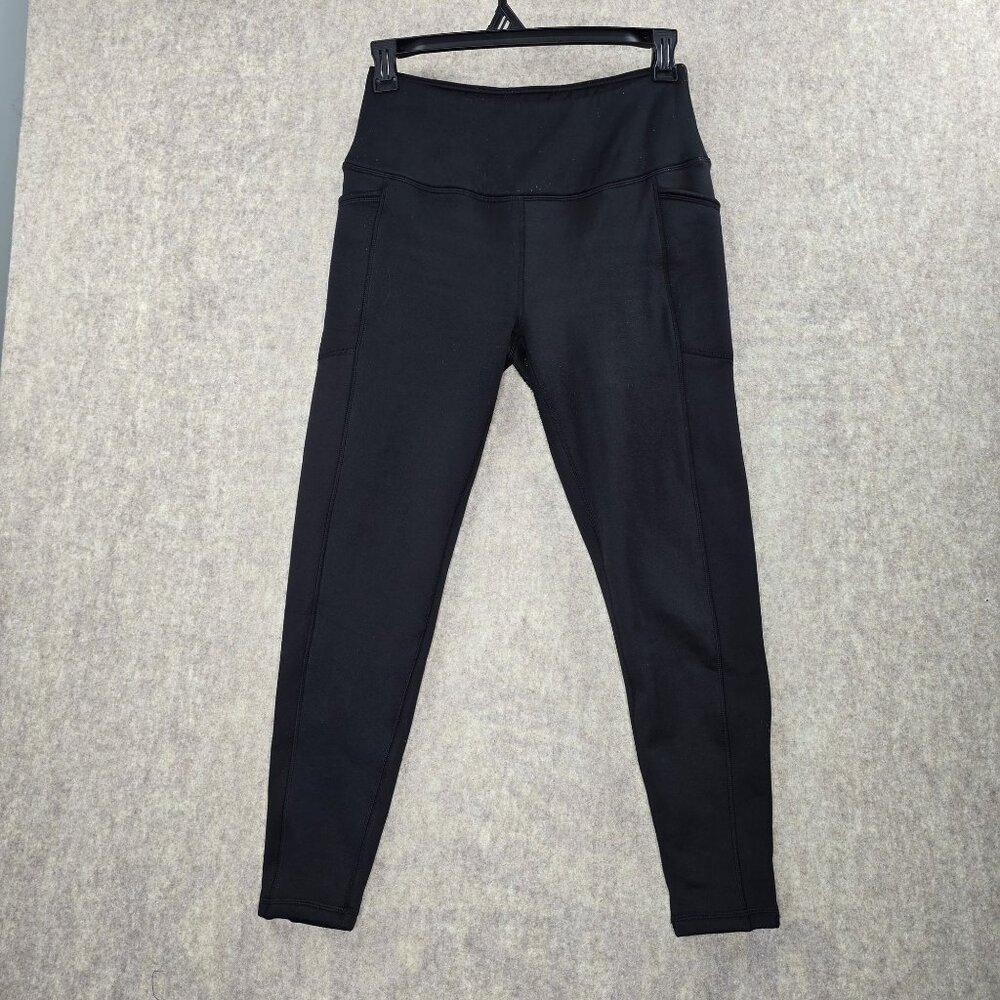 Avalanche Womens High-Waisted Black Leggings Size Large Stretch Nylon Blend